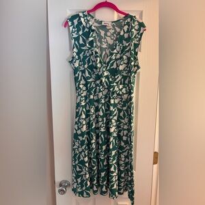 Leota Green and White Floral Ruffle Midi Dress